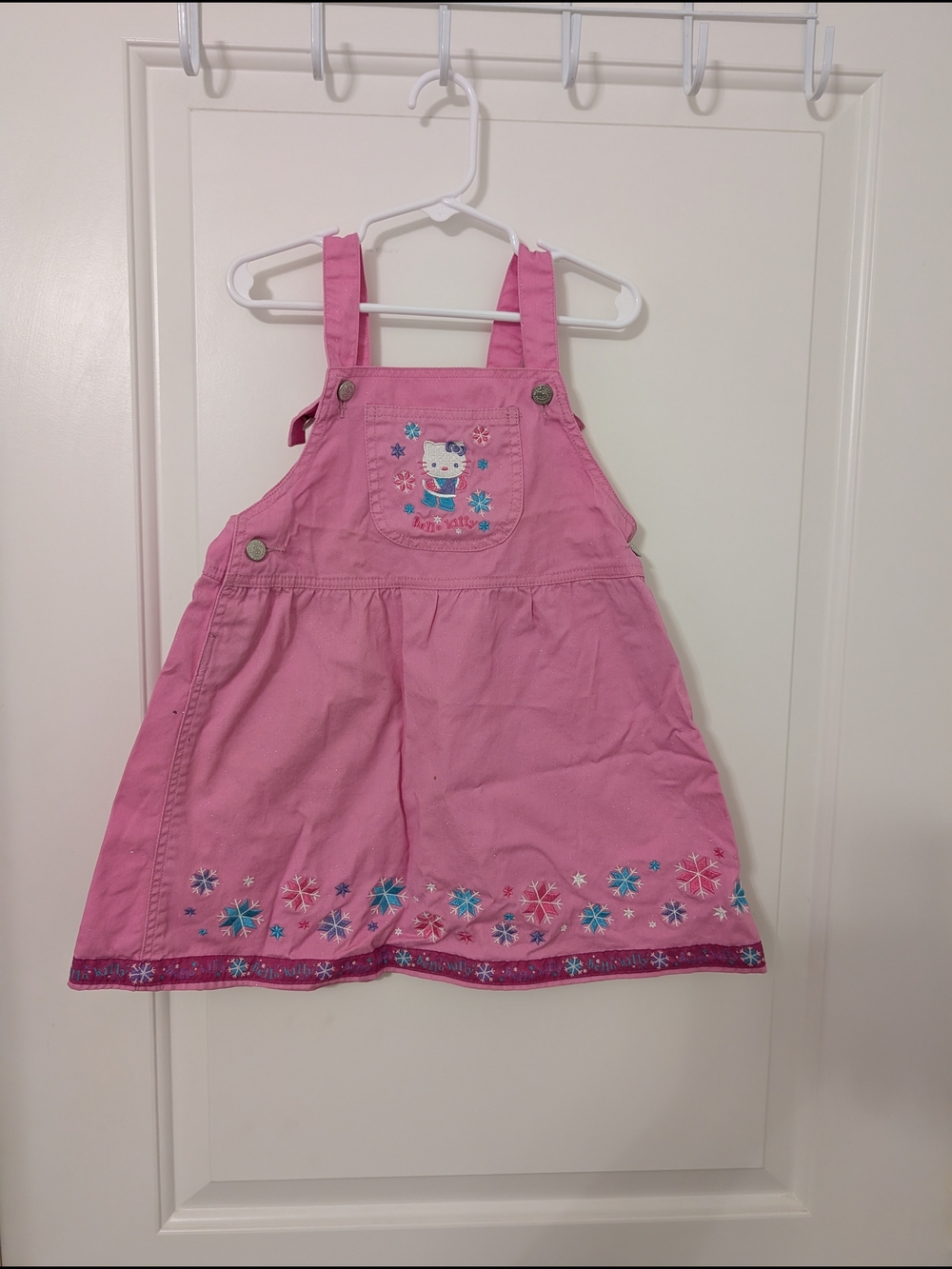 Y2K Sanrio Hello Kitty Pink Winter‎ Embroidered Overall Dress